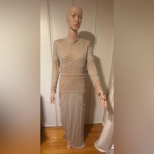 Janice Embellished Long Sleeve Maxi Dress – Nude Never Worn